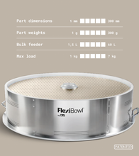 Load image into Gallery viewer, De FlexiBowl® 1200 is het grootste model uit het FlexiBowl®-assortiment, ontworpen voor de geautomatiseerde toevoer van onderdelen van 50 tot 300 mm met een gewicht tot 300 g. Dankzij het ruime oppakoppervlak (4120 cm²) en het draagvermogen van 7 kg is hij ideaal voor industriële toepassingen waarbij grote of zware componenten snel en nauwkeurig moeten worden gehanteerd.
